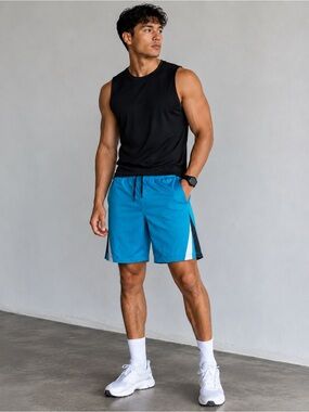 Layer 8 Turquoise Terry-Fabric Athletic Shorts with Black Drawcord - medium